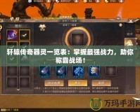 軒轅傳奇器靈一覽表：掌握最強(qiáng)戰(zhàn)力，助你稱霸戰(zhàn)場！