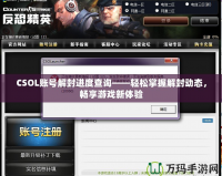 CSOL賬號解封進度查詢——輕松掌握解封動態，暢享游戲新體驗