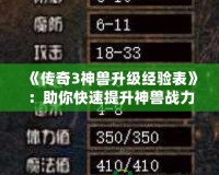 《傳奇3神獸升級經(jīng)驗表》：助你快速提升神獸戰(zhàn)力，征戰(zhàn)沙場！