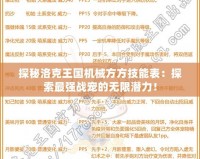 探秘洛克王國(guó)機(jī)械方方技能表：探索最強(qiáng)戰(zhàn)寵的無(wú)限潛力！