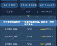 夢幻西游轉區列表——輕松跨越服務器，探索更廣闊的游戲天地