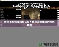 極品飛車修改器怎么用？提升游戲體驗(yàn)的終極指南