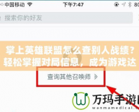 掌上英雄聯(lián)盟怎么查別人戰(zhàn)績？輕松掌握對局信息，成為游戲達人！