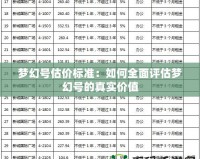 夢幻號估價(jià)標(biāo)準(zhǔn)：如何全面評估夢幻號的真實(shí)價(jià)值