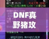 DNF真野豬攻略講解——輕松擊敗野豬王，帶你暢游地下城！