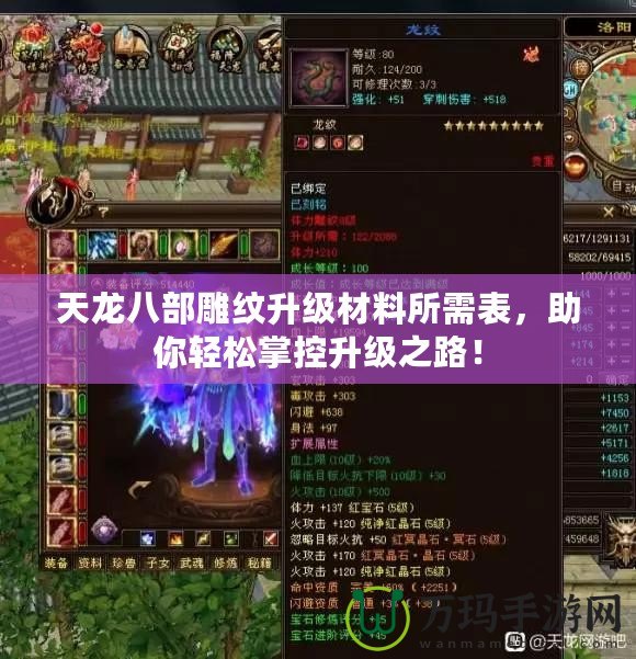 天龍八部雕紋升級材料所需表，助你輕松掌控升級之路！