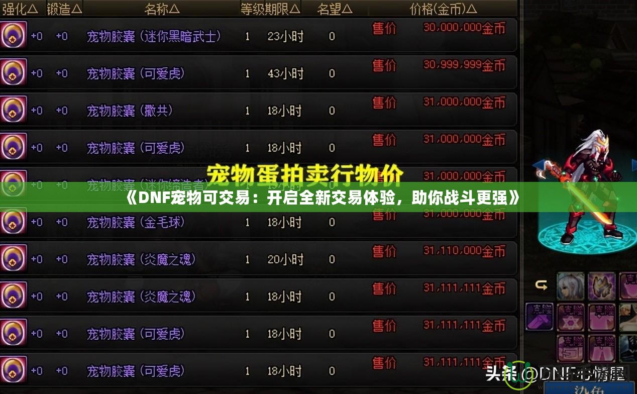 《DNF寵物可交易：開啟全新交易體驗，助你戰斗更強》
