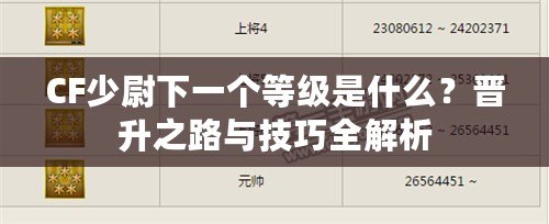 CF少尉下一個等級是什么？晉升之路與技巧全解析