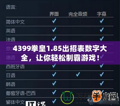4399拳皇1.85出招表數字大全，讓你輕松制霸游戲！