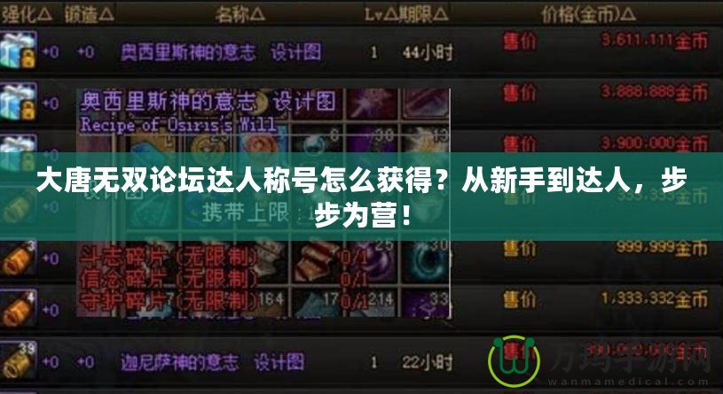 大唐無雙論壇達人稱號怎么獲得？從新手到達人，步步為營！