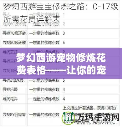 夢幻西游寵物修煉花費表格——讓你的寵物更強大，游戲體驗更精彩