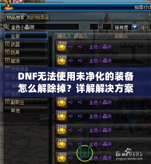 DNF無法使用未凈化的裝備怎么解除掉？詳解解決方案！