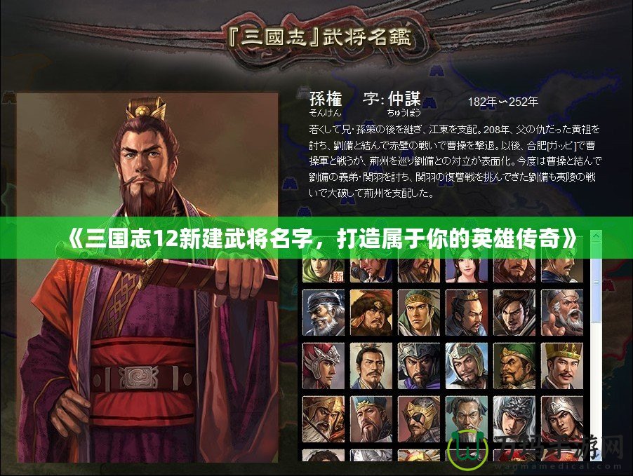 《三國志12新建武將名字，打造屬于你的英雄傳奇》